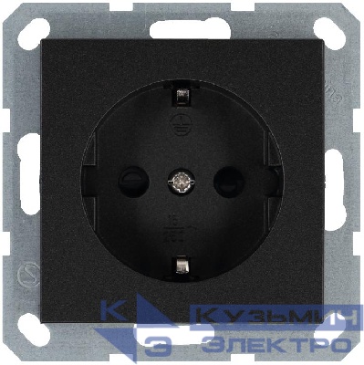 Розетка 1-м Shuko 16А IP20 с заземл. защ. шторки механизм антрацит Jasmart G5501B