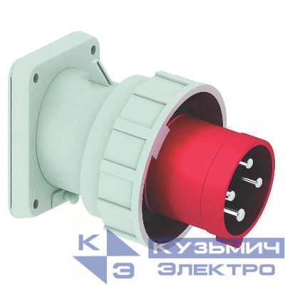 Вилка встраиваемая наклонная 63А 4п (3P+PE) 6ч 400В IP67 фланец 107х100 Bals 27011
