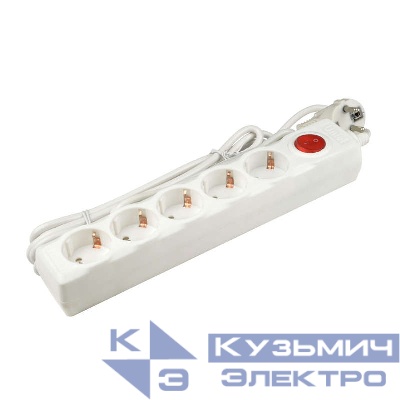 Удлинитель с сетевым фильтром 5х5м с заземл. 10А Universal SGSU5-5 WHITE ПВС 3х0.75 защита от перенапряж. короткого замыкания Uniel UL-00001747