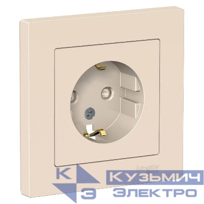 Розетка 1-м СП AtlasDesign 16А IP20 с заземл. защ. шторки в сборе беж. SE ATN000244
