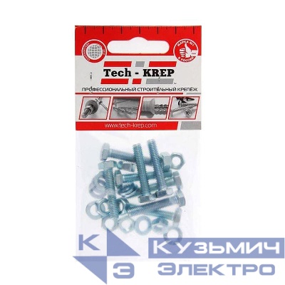 Болт с шестигранной головкой М6х25 DIN 933 + гайка + шайба оцинк. (уп.8шт) Zitar 112718