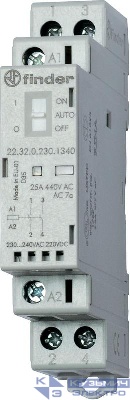 Контактор модульный 2NO 25А AgNi 24В AC/DC 17.5мм IP20 опции: мех. индикатор + LED FINDER 223200241320