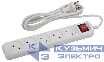 Удлинитель 5х1.5м без заземл. 10А IP20 U-5s-1.5m-2х1 ПВС 2х1 с выкл. Эра Б0044055