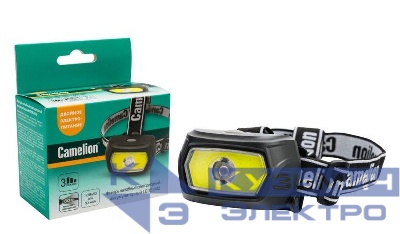 Фонарь налобный LED53412 аккум. 3.7В COB+LED 3Вт 3 реж. 3 x AAA Type-C бокс карбон Camelion 15764