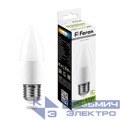 Лампа светодиодная LB-770 11Вт C37 свеча 4000К E27 230В FERON 25944
