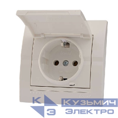 Розетка 1-м СП Deriy 16А IP20 с заземл. с защ. крышкой керамика бел./бел. LEZARD 702-0202-123