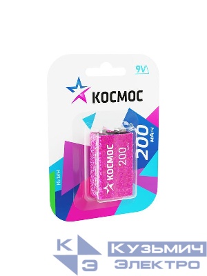 Аккумулятор 6F22 200мА.ч 1BL (блист.1шт) КОСМОС KOCNI-MH6F22(200mAh)