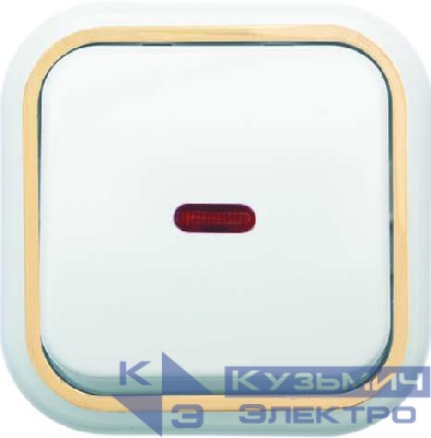 Выключатель 1-кл. ОП Валентина 10А IP20 А16-054 с индикацией бел./зол. Кунцево 7633