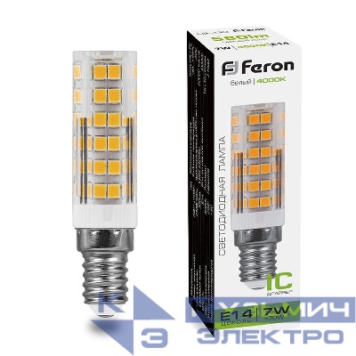 Лампа светодиодная LB-433 7Вт JCD 4000К E14 230В FERON 25899