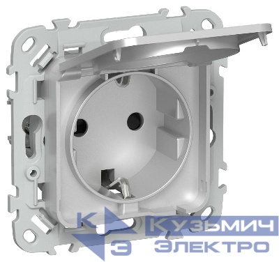 Розетка СП FLITE РСшкр11-1-44-ФлА 16А IP44 с заземл. с защ. шторками и крышкой безвинтовое крепление механизм алюм. IEK FI-R16-16-1-44-K47