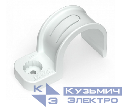 Крепеж-скоба пластиковая односторонняя для прямого монтажа белая в п/э д32 (25шт/уп) Промрукав