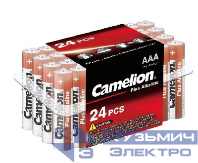 Элемент питания алкалиновый AAA/LR03 1.5В Plus Alkaline LR03-PB24 (уп.24шт) Camelion 7615