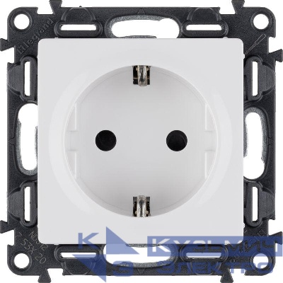 Розетка 1-м СП Valena Life 16А IP20 250В 2P+E защ. шторки безвинтов. клеммы с лицев. панелью механизм бел. Leg 753420