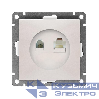 Розетка компьютерная + телефонная 2-м СП Афина механизм жемчуж. Universal A0052-OBr