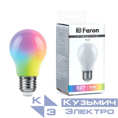 Лампа светодиодная LB-375 3Вт A50 грушевидная матовая E27 230В RGB плавная смена цвета FERON 38118