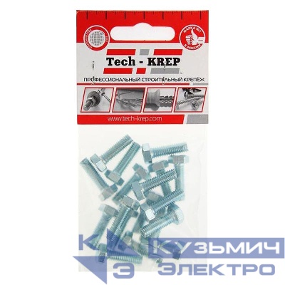 Болт с шестигранной головкой М6х20 DIN 933 класс прочн. 8.8 оцинк. (коробка) (уп.18шт) Tech-Krep/Zitar 102957