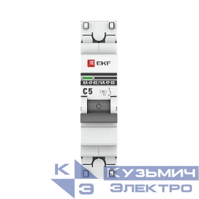 Выключатель автоматический модульный 1п C 5А 4.5кА ВА 47-63 PROxima EKF mcb4763-1-05C-pro