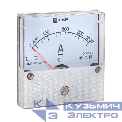 Амперметр аналоговый AM-A801 на панель 80х80 кругл. вырез 1000А трансф. подкл. EKF am-a801-1000/ama-801-1000