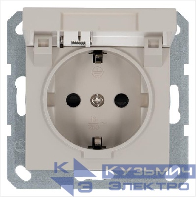 Розетка 1-м Shuko 16А IP20 с заземл. защ. шторки с крышкой механизм тауп Jasmart G5505T