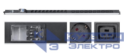 Блок розеток для 19дюйм шкафов PDU-16-10S-10C19-B-T вертик. 10 розеток Schuko 10 розеток IEC 320 C19 16А автомат защиты алюм. корпус клем. колодка Cabeus 9549c