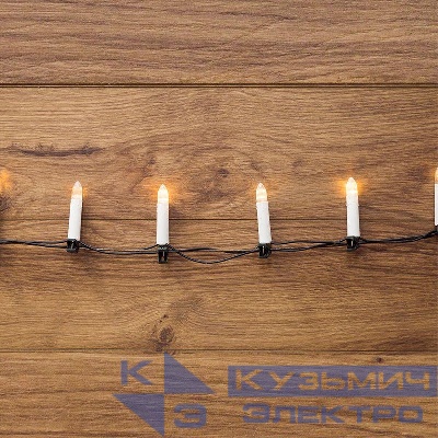 Гирлянда светодиодная "Свечи" 10м 50LED тепл. бел. 4Вт 220-240В IP20 провод ПВХ темн. зел. Neon-Night 303-085