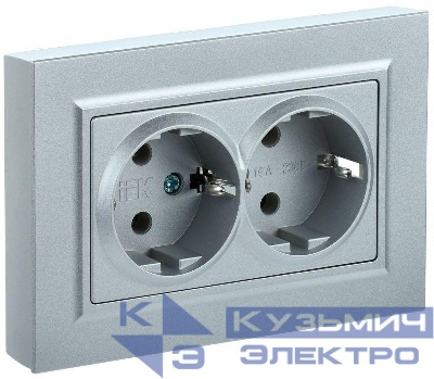 Розетка 2-м СП BRITE РСш12-3-БрС 16А в сборе с заземл. защ. шторки сталь IEK BR-R24-16-K46-F