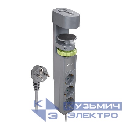 Удлинитель 3х1.5м на струбцине с заземл. с выкл. 3 USB выхода (2А+1С) IP20 ПВС 3х1 ETD-03U-150-gy (3х1.5) сер. JAZZway 5059559