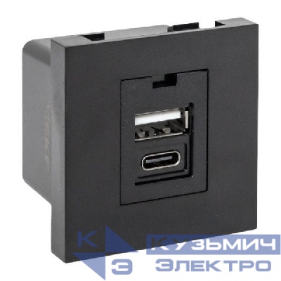 Розетка USB 2-м A+C 2.1А без индикатора черн. матов. EKF E2MR2B-21USB-10-AC