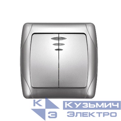 Выключатель 2-кл. СП Маргарита 10А IP20 с подсветкой серебр. UNIVersal М0123-S