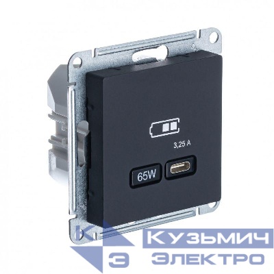 Розетка USB AtlasDesign тип C 65Вт QC PD высокоскор. ЗУ механизм карбон SE ATN001027