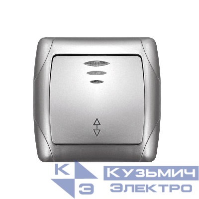 Переключатель проходной 1-кл. СП Маргарита 10А IP20 с подсветкой серебр. UNIVersal М0125-S