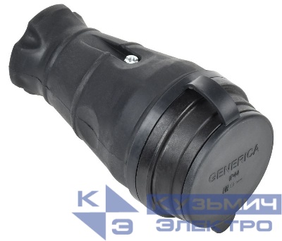 Колодка удлинителя 1-м 16А IP44 с защ. крышкой каучук черн. GENERICA ERK20-016-01-44-K02-G