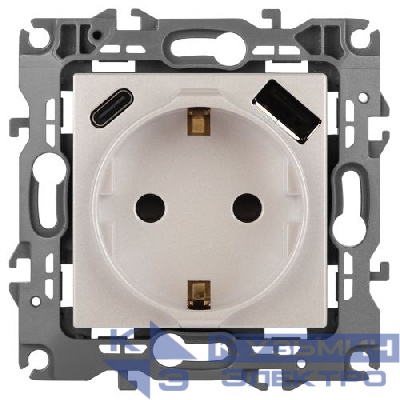 Розетка Эра12 12-4108-15 16А 250В 2P+E с USB type-A+C 5В-3А защ. шторки перламутр Эра Б0067767