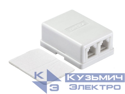 Розетка телефонная внешняя / 2 порта RJ11(6p2c) / 2 контактная, белая, Netko