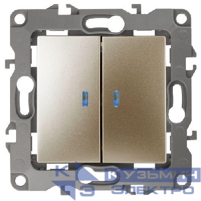 Выключатель 2-кл. СП Эра12 12-1105-04 10А IP20 250В 10AX с подсветкой механизм шампань Эра Б0014660