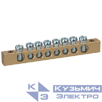 Шина NO-122-03 PEN "земля-ноль" 6х9мм 8/2 с креплениями по краям латунь ЭРА Б0047217