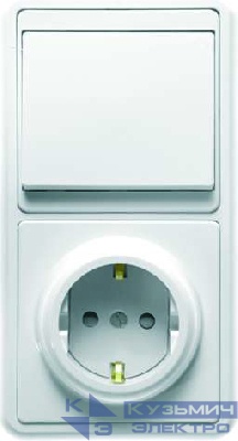 Блок БКВР-034 Бэлла (1-кл. выкл. + евророзетка с защ. шторками) бел. Кунцево 5823