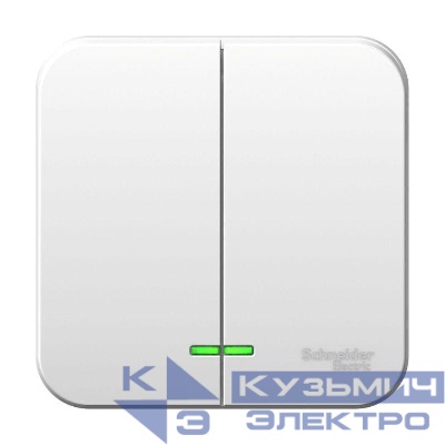 Выключатель 2-кл. ОП Blanca 6А IP20 (сх. 5) 250В с подсветкой с металлич. пластиной бел. SE BLNVA065121