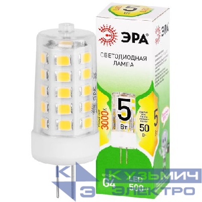 Лампа светодиодная GREEN LINE LED G4-JC-5W-830-12V GL G4 5Вт капсула 3000К тепл. бел. Эра Б0067190