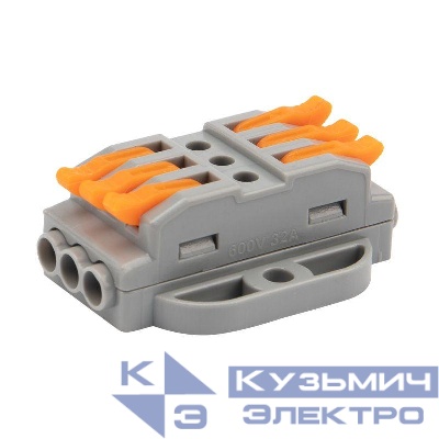 Клемма строительно-монтажная СМК проходная 222-423P 3п 0.08-4кв.мм с монтажной площадкой сер. (блист.5шт) Rexant 07-6263-5