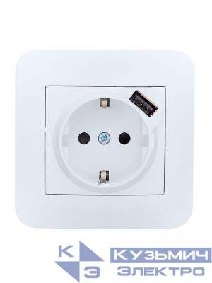 Розетка 1-м СП ASTI 16А IP20 с заземл. с заряд. устройством USB в сборе бел. LEZARD 7081-0202-181