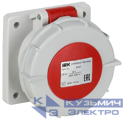 Розетка встраиваемая прямая ССИ-6142 16А 4п 3P+PE 6ч 380В IP67 IEK PSR62-016-4-0-67