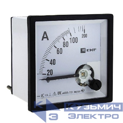 Амперметр аналоговый AM-A721 на панель 72х72 квадрат. вырез 1000А трансф. подкл. EKF am-a721-1000/ama-721-1000