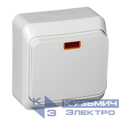 Переключатель проходной 1-кл. ОП Этюд 10А IP20 с подсветкой бел. SE BA10-007B