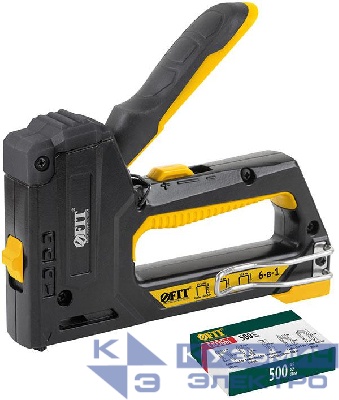 Степлер 6-в-1 для скоб "тип 53""тип 53F" "тип 140" "тип 28" "тип 300" "тип 500" 4-14мм 2-х позиционная регулировка силы удара рессорный меха FIT 32166