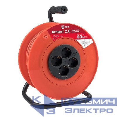 Удлинитель на катушке 4х50м с заземл. 10А IP20 Атлант 2.0 2.2кВт ПВС 3х1 PROxima EKF UKA02-10-310-4-50