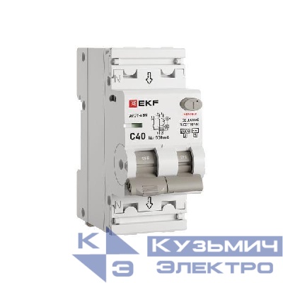 Выключатель автоматический дифференциального тока 2п (1P+N) C 40А 300мА тип AC 6кА АВДТ-63N (S) селект. (электрон.) PROxima EKF D63N26ES40C300