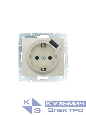 Розетка 1-м СП RAIN 16А IP20 с заземл. + USB механизм крем. LEZARD 703-0388-181
