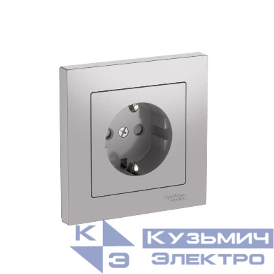 Розетка AtlasDesign 16А с заземл. защ. шторки быстрозажим. клем. в сборе алюм. SE ATN000344S