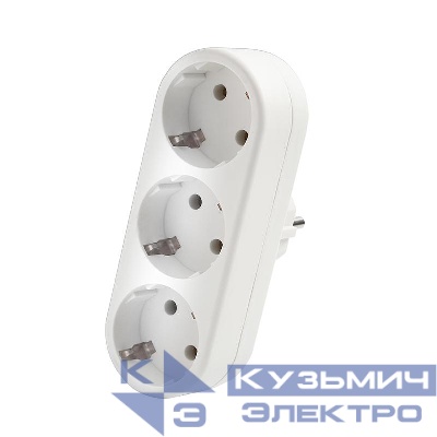 Разветвитель 3-м с заземл. 16А 3500Вт 250В плоский бел. DОМТОК 2656